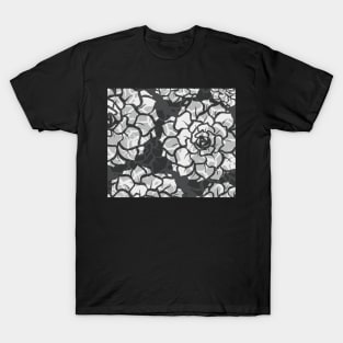 Black and White and Gray Translucent Succulents - Digitally Illustrated Flower Pattern for Home Decor, Clothing Fabric, Curtains, Bedding, Pillows, Upholstery, Phone Cases and Stationary T-Shirt